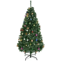 HOMCOM Albero di Natale 150cm con 420 Rami in PVC Ignifughi, Albero di Natale con Decorazioni e Rami Folti, Verde(m-11)