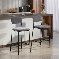 HOMCOM Set da 2 sgabelli da bar in tessuto chenille, imbottiti, seduta ampia, schienale alto, 45,5x48x101cm, Grigio(m-6)