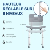 HOMCOM Chaise de Douche siège de Douche Ergonomique Hauteur réglable Pieds antidérapants Charge Max. 136 Kg alu HDPE Gris(m-6)