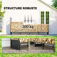 Outsunny Range bûches extérieur, abri bois de chauffage couverture imperméable 600D Oxford charge 300 kg 260 x 38 x 118 cm noir(m-4)