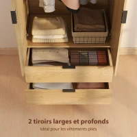 HOMCOM Armoire chambre penderie avec 2 portes à fermeture douce, 2 tiroirs et barre de suspension, 80x50x180cm, bois naturel(m-5)