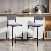 HOMCOM Set of 2 Chenille Fabric Bar Stools, Padded Bar Chairs, Wide Seat, High Back, 45.5x48x101cm, Grey(m-4)