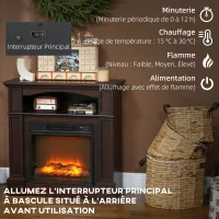 HOMCOM Cheminée électrique effet flammes LED luminosité réglable avec télécommande - 1800 W - 80,5 x 32,3 x 80,5 cm(m-5)