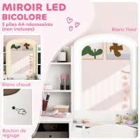 AIYAPLAY Coiffeuse pour enfants avec tabouret et miroir LED, table de maquillage pour 3 à 8 ans, 104 x 40 x 112 cm, blanc(m-5)