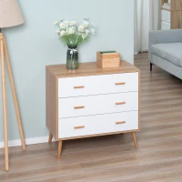 HOMCOM Commode Design scandinave sur Pieds 3 tiroirs coulissants Pieds effilés inclinés Panneaux Particules Blanc Aspect Bois Clair(m-9)