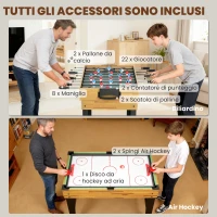 SPORTNOW Tavolo da Gioco 13 in 1 con Calciobalilla, Ping Pong, Air Hockey, Biliardo, Scacchi e Altri, Noce(m-6)