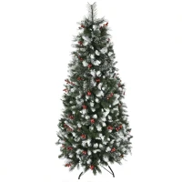 HOMCOM Albero di Natale Innevato con Bacche Rosse, Base Rimovibile e Pieghevole, 539 Rami, Φ70x180cm, Verde(m-11)