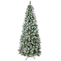HOMCOM Albero di Natale Innevato da 180 cm con 630 Rami e 37 Pigne, in Plastica e Metallo, Verde e Bianco(m-11)