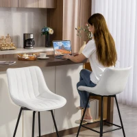 HOMCOM Jeu de 2 tabourets de bar, chaises de bar pivotantes 360° revêtement en cuir synthétique avec dossier et repose-pieds blanc(m-4)