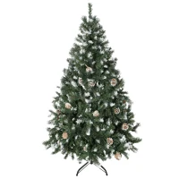 HOMCOM Albero di Natale Artificiale Innevato 150cm con 676 Rami e Pigne, Apertura Automatica e Base Pieghevole, Verde(m-11)