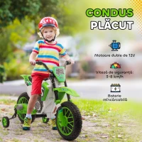 Homcom Motocicleta Copii 12V Verde – Reincarcabila, Cu Rotile de Siguranta(m-4)
