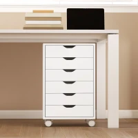 HOMCOM Meuble à tiroirs de bureau 6 tiroirs avec 4 roues et frein, 40x35x63 cm, Blanc(m-5)