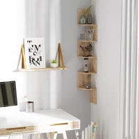 HOMCOM Étagère d'angle Murale de Rangement Forme Zigzag 20L x 20l x 126H cm 5 Niveaux Bois chêne Clair(m-9)