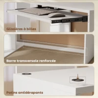 HOMCOM Bureau d'angle bureau en L avec étagères de rangement, plateau à clavier coulissant, 120x100x76cm, blanc(m-6)