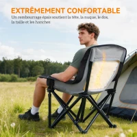 Outsunny Chaise de camping pliante et portable avec porte-gobelets, poches latérales et sac de transport, noir(m-4)