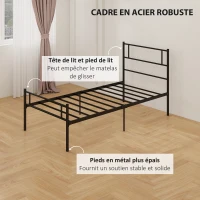 HOMCOM Cadre de lit 90 x 190 cm sommier à lattes en acier, tête de lit et pied de lit, hauteur 31 cm avec rangement sous le lit(m-6)