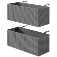 Outsunny Set of Two Rattan-Effect Planters - Grey(m-1)
