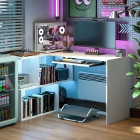 HOMCOM Bureau d'angle bureau en L avec étagères de rangement, plateau à clavier coulissant, 120x100x76cm, blanc(m-9)