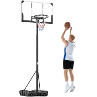 SPORTNOW Tabela de Basquetebol para Exterior com Altura Ajustável Portátil Estrutura Dobrável Painel Inquebrável Rodas e Base Preenchível 120x70x300-375 cm Preto(m-10)