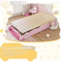 AIYAPLAY Cama Infantil 70x140 cm con Barrera Anticaídas y Somier Cabecero en Forma de Coche Rosa(m-7)