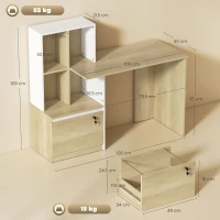 HOMCOM Computer Desk with 4-Compartment Bookcase and Lockable Drawer, 126 x 50 x 109 cm, Oak and White(m-3)