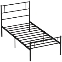 HOMCOM Cadre de lit 90 x 190 cm sommier à lattes en acier, tête de lit et pied de lit, hauteur 31 cm avec rangement sous le lit(m-12)