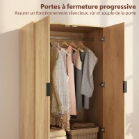 HOMCOM Armoire chambre penderie avec 2 portes à fermeture douce, 2 tiroirs et barre de suspension, 80x50x180cm, bois naturel(m-6)