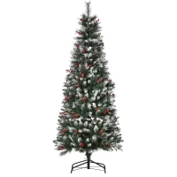 HOMCOM Albero di Natale Innevato con Bacche Rosse, Base Rimovibile e Pieghevole, 539 Rami, Φ70x180cm, Verde(m-1)