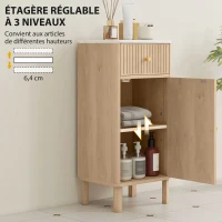 HOMCOM Meuble de salle de bain, meuble de rangement avec plateau effet marbre et porte rainurée, tiroir 36 x 30 x 80 cm, chêne(m-5)