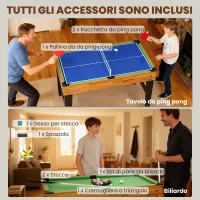 SPORTNOW Tavolo da Gioco 13 in 1 con Calciobalilla, Ping Pong, Air Hockey, Biliardo, Scacchi e Altri, Noce(m-7)