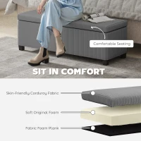 HOMCOM 84L Corduroy Storage Ottoman - Grey(m-5)