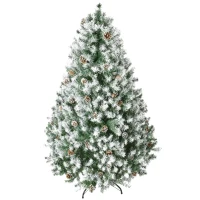 HOMCOM Albero di Natale Artificiale Innevato 180cm con 800 Rami e Pigne, Apertura Automatica e Base Pieghevole, Verde(m-11)