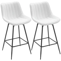 HOMCOM Jeu de 2 tabourets de bar, chaises de bar pivotantes 360° revêtement en cuir synthétique avec dossier et repose-pieds blanc(m-6)