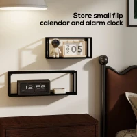 HOMCOM Zestaw 2 półek ściennych, udźwig 15 kg, do montażu na ścianie, stal, czarny(m-7)