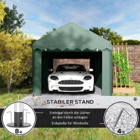 Outsunny 3x6 m Tragbarer Carport, Fahrzeugunterstand mit 2 Eingängen, Polyesterdach, für Autos, Boote, Gartengeräte, Dunkelgrün(m-7)