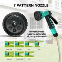 Outsunny Retractable Hose Reel Wall Mounted, 30+2m Garden Hose Pipe Reel with Lock, Auto Rewind, 7 in 1 Spray Nozzle, Includes Wall Fixings, 180° Swivel, Outdoor Watering, Grey(m-7)