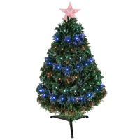 HOMCOM Albero di Natale Artificiale 90cm in Plastica con 90 Luci LED e Fibre Ottiche, 90 Rami e Base Pieghevole, Verde(m-11)