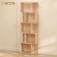 HOMCOM Mobile Libreria in Legno a 5 Ripiani con Divisorio, 60x24x184.5 cm, Color Legno(m-3)