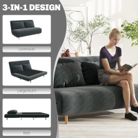HOMCOM Sofa z funkcją spania, łóżko dla gości, 3-stopniowe regulowane oparcie, wygląd sztruksu, do 120 kg, 141 x 90 x 81 cm, Ciemnoszary(m-4)