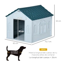 PawHut Casa para Perros con Imitación de Ventana y Tejas para Perros Medianos 65x75,7x63 cm Azul Verdoso y Blanco(m-3)