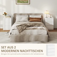 HOMCOM Nachttische im 2er-Set, 3 Schubladen, griffloses Design, Holzoptik, Weiß(m-4)