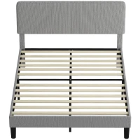 HOMCOM Telaio letto matrimoniale, con rete a doghe in legno, testiera regolabile, imbottito in velluto a coste, 140 x 190 cm, Grigio(m-7)