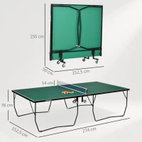 SPORTNOW Mesa de Ping Pong Dobrável Profissional Tamanho Padrão com Rede Raquetes e 3 Bolas 274x152,5x76 cm Verde(m-3)