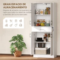 HOMCOM Alacena de Cocina con 4 Puertas 1 Cajón y Estantes Ajustables Antivuelco para Comedor Salón 70,8x34x180cm Blanco y Plata(m-4)