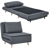 HOMCOM Sillón cama 3 en 1 con función de cama, sillón reclinable, respaldo regulable, patas de madera de haya, cojín, Gris(m-4)
