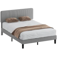 HOMCOM Telaio letto matrimoniale, con rete a doghe in legno, testiera regolabile, imbottito in velluto a coste, 140 x 190 cm, Grigio(m-8)