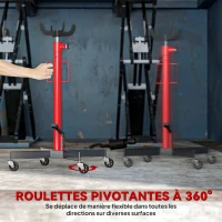 HOMCOM Vérin de fosse hydraulique, cric de levage 500 kg, avec roues pivotantes et pédale, acier, 58 x 58 x 110-191,5 cm rouge(m-7)