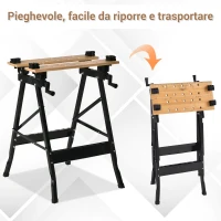 HOMCOM Banco da Lavoro Pieghevole con 4 Morse, Riga e Goniometro, Portata 150 kg, Nero e Legno(m-4)