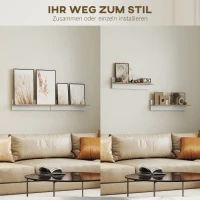 HOMCOM Półka ścienna zestaw 2 szt., półki wiszące, półka do ekspozycji, do kuchni, salonu, Biały+Naturalne drewno(m-4)