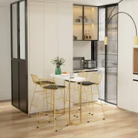 HOMCOM Lot de 4 chaises de bar design acier filaire doré avec coussin noir repose-pieds convient pour tables de 104-109 cm(m-10)